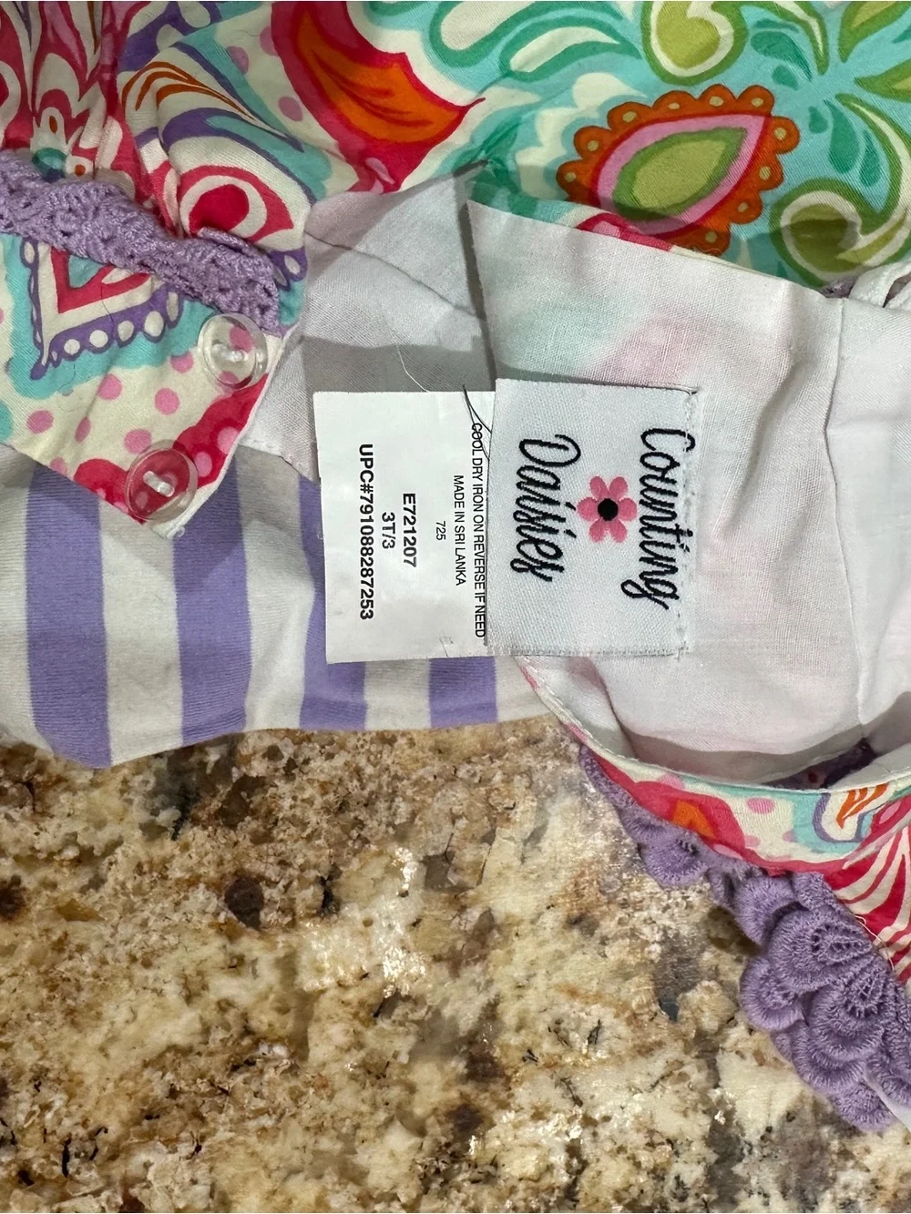 Girls 3T Counting Daises Two-Piece Floral & Stripe Outfit in Purple, Pink, Teal
